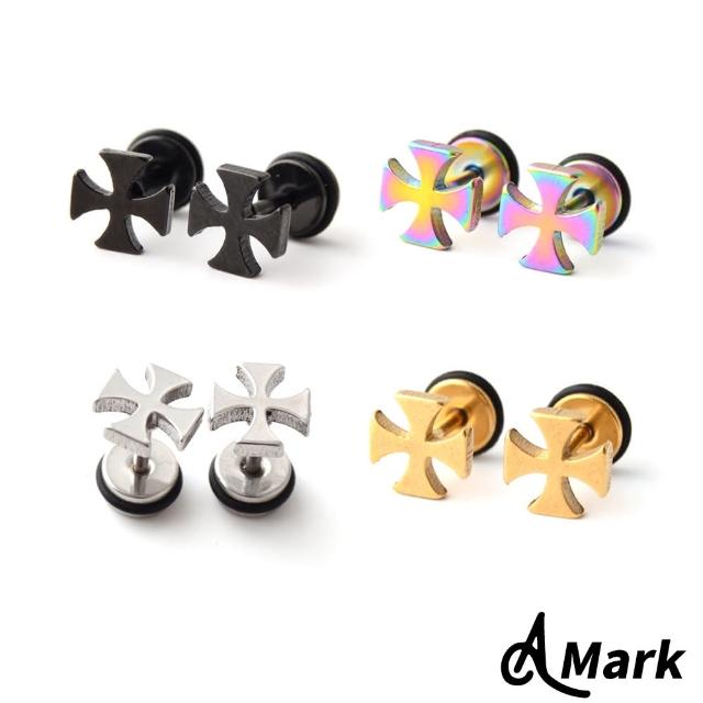 【A MARK】暗黑十字造型316L鈦鋼耳釘(單只)