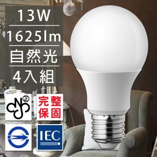 歐洲百年品牌台灣CNS認證LED廣角燈泡E27/13W/1625流明/自然光4入