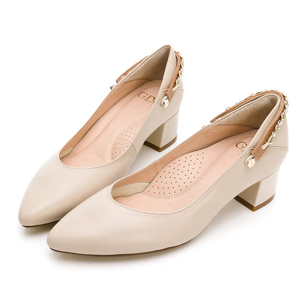 【GDC】古典巴洛克歐風素色小香金鍊質感真皮舒適中跟尖頭包鞋-可可色(111980-08)