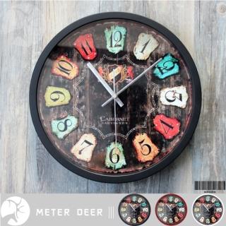 【METER DEER 米鹿】30公分loft工業風時鐘復古紅酒標籤掛畫彩色掛鐘(時鐘 掛鐘 靜音 工業風 牆面擺飾 掛飾)