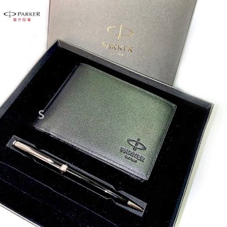 【PARKER】商籟 麗雅黑白夾原子筆+短夾禮盒