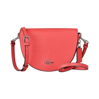 【COACH】COACH ELLEN銀字馬車LOGO馬鞍造型荔枝紋牛皮磁扣斜背包(橙紅)