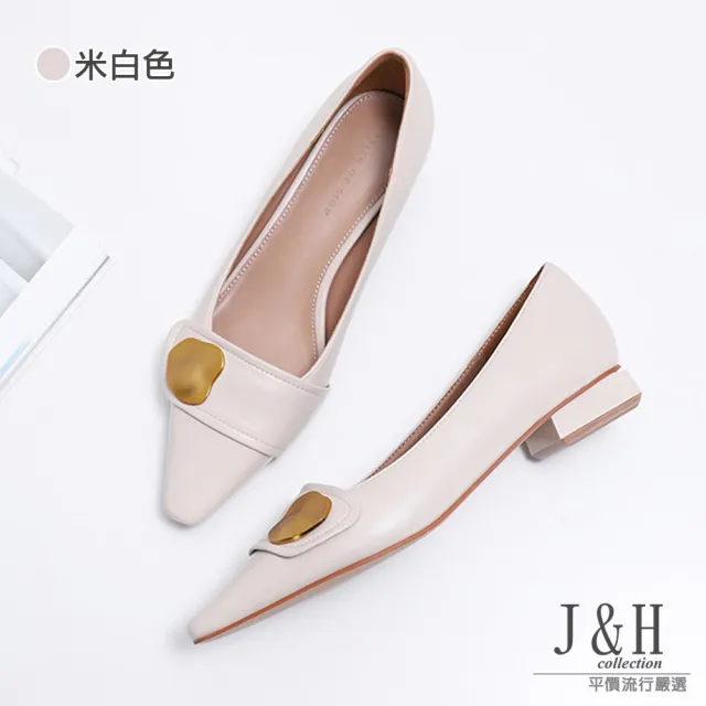 【J&H collection】時尚吸睛皮帶扣裝飾粗跟低跟鞋(現+預  卡其色 / 米白色)