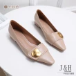 【J&H collection】時尚吸睛皮帶扣裝飾粗跟低跟鞋(現+預  卡其色 / 米白色)