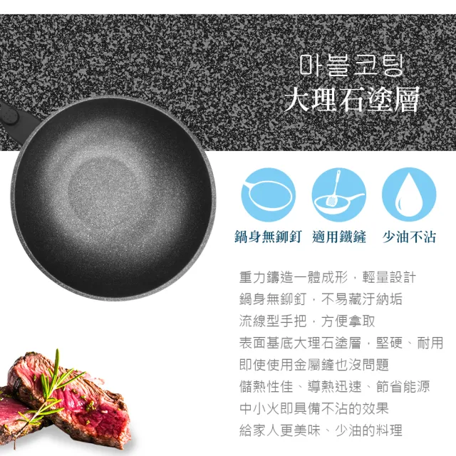 【CLARE 可蕾爾】CLARE韓式不沾炒鍋34CM-附蓋(台灣製造)