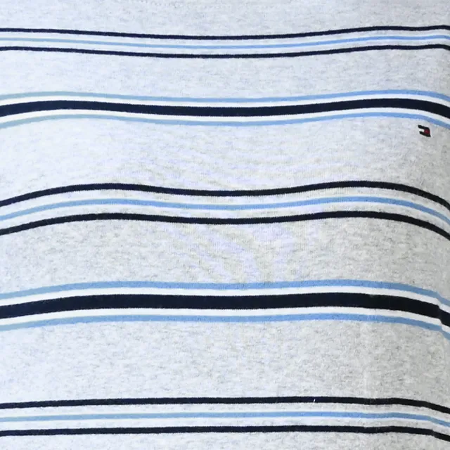 【Tommy Hilfiger】經典刺繡標誌船領條紋五分袖T恤(灰)