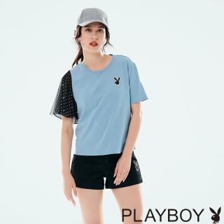 【PLAYBOY】網紗點點上衣(藍色)