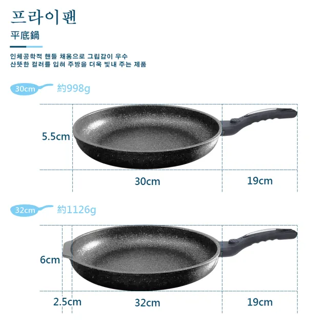 【CLARE 可蕾爾】CLARE韓式不沾平底鍋30CM-無蓋(台灣製造)