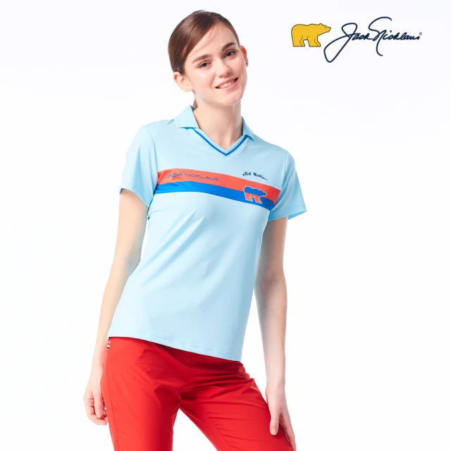 【Jack Nicklaus 金熊】GOLF女款抗UV彈性吸濕排汗POLO衫/高爾夫球衫(藍色)
