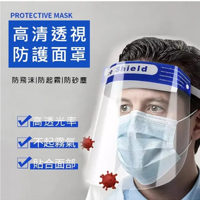 【PS Mall】透明全臉防護面罩 防飛沫 隔離罩 防油濺 2入(J2064)