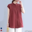 【ACheter】金色山脈暖系女刺繡棉麻寬鬆襯衫上衣#109170現貨+預購(3款任選)