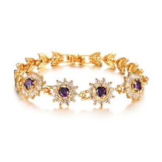 【Aphrodite 愛芙晶鑽】華麗紫色鋯石太陽花鑽造型手鍊