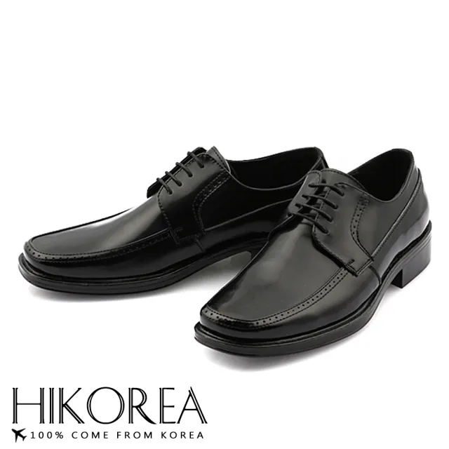 【HIKOREA】韓國空運。亮面皮革拼接設計紳士樂福低跟皮鞋 正裝 厚底 男皮鞋(73-380/現貨+預購)