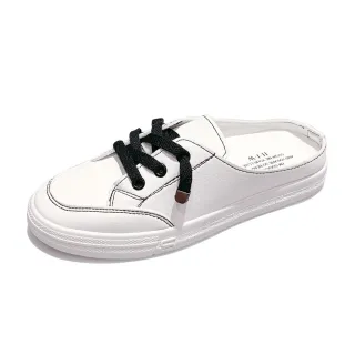 【E&B】平底穆勒鞋 懶人拖鞋/百搭個性運動風時尚韓版包頭平底拖鞋(黑)