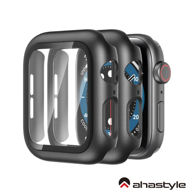 【AHAStyle】Apple Watch 硬殼防刮保護殼 一體式正面鋼化玻璃設計 兩組入