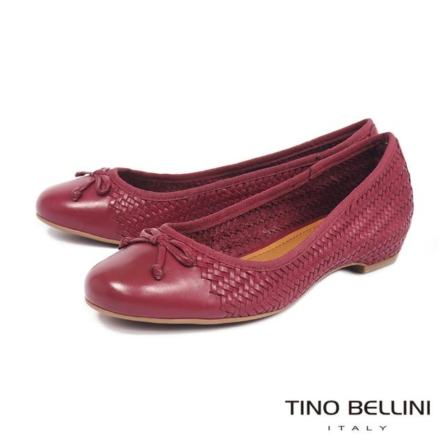 【TINO BELLINI 貝里尼】巴西進口氣質編織蝴蝶結平底鞋FBT0005(安可拉紅)