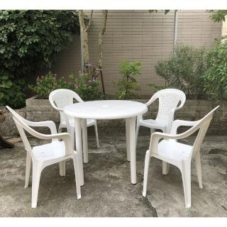 【Brother 兄弟牌】塑膠格網中背椅+90cm塑膠圓桌一桌四椅組(BROTHER 兄弟牌)