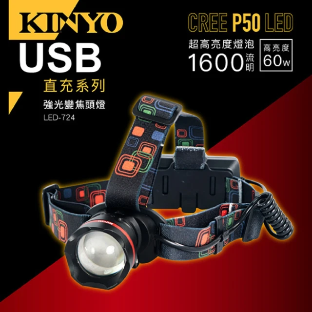 【KINYO】KINYO P50強光變焦頭燈(LED-724)