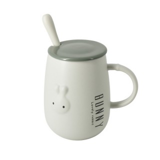 【NITORI 宜得利家居】附蓋附匙馬克杯 浮雕兔 GY 480ml