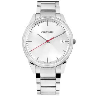 【Calvin Klein 凱文克萊】率性紳士 都會時尚 礦石強化玻璃 日期 不鏽鋼手錶 銀色 40mm(K4N2114Y)