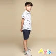 【Azio Kids 美國派】男童  短褲 褲頭三色織帶造型純色休閒短褲(藍)