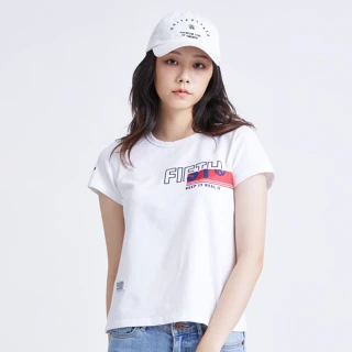 【5th STREET】女橫條文字短袖T恤-白色