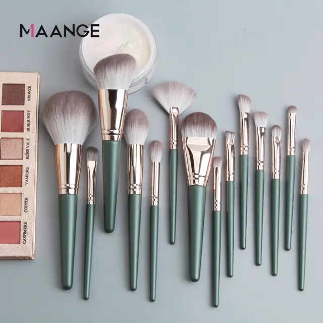 【MAANGE】綠雲 化妝刷具14件組 彩妝刷具組 化妝刷套裝(附刷包)