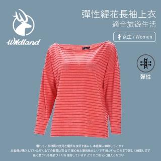 【Wildland 荒野】女 彈性緹花長袖上衣-芙蓉紅 0A71633-26(薄長袖/休閒上衣/印花長袖上衣/戶外休閒)