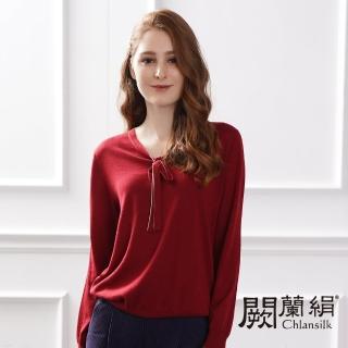 【Chlansilk 闕蘭絹】素雅款綁帶蠶絲羊毛針織長袖上衣(酒紅)