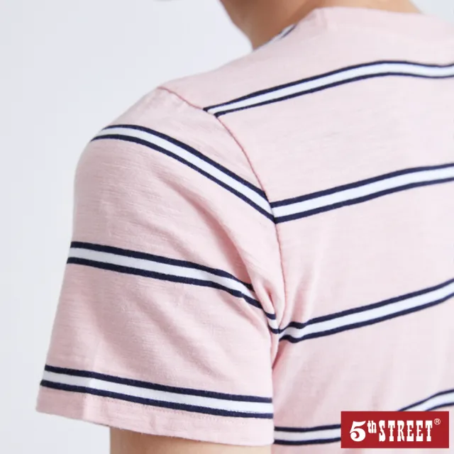 【5th STREET】雙11 中性 短袖 短t 上衣 t恤 TEE logo 條紋 棉質 粉紅(570863)
