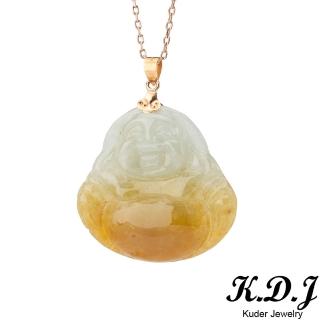【K.D.J 圓融珠寶】黃加綠佛公彌勒佛翡翠墜飾天然A貨(18K)