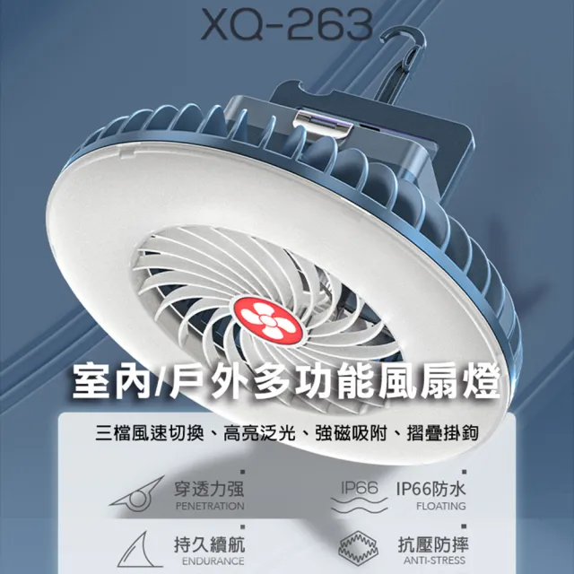 【悅生活】露營燈 照明燈 吊掛磁吸兩用式USB充電風扇燈 54顆LED強光版 二入組(GoTrip微旅行)