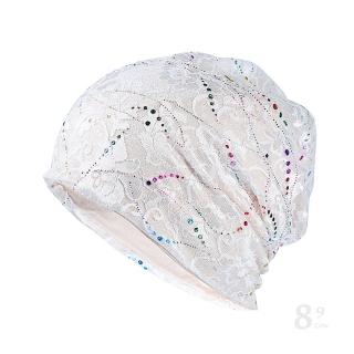【89 zone】法式蕾絲燙金優雅透氣多功能 運動帽 騎行帽 套頭帽 防風帽 頭巾帽(滴膠款-白)