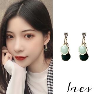 【INES】韓國設計S925銀針法式復古撞色圓形滴釉美鑽耳環(3色任選)