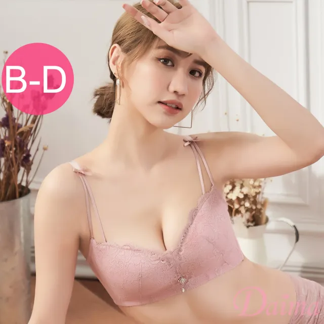 【Daima 黛瑪】無鋼圈B-D日系性感1/2半杯集中托高花綻蕾絲內衣(豆沙色)