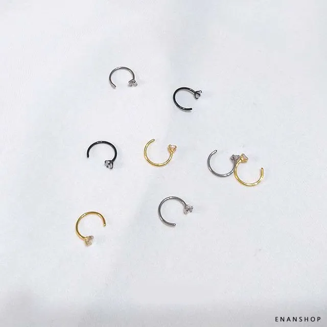 【ENANSHOP 惡南宅急店】鈦鋼白鑽C圈耳環2入組 不生鏽 抗過敏 可戴著洗澡 韓國個性 耳環 耳骨釘