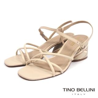 【TINO BELLINI 貝里尼】巴西進口羊皮交叉細帶繫踝粗跟涼鞋FLV0008(米)