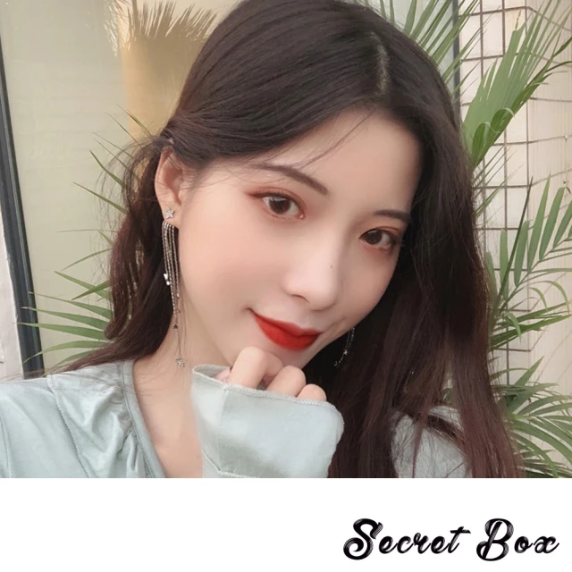 SECRET BOX 韓國設計S925銀針微鑲星星美鑽後掛式流蘇長耳環