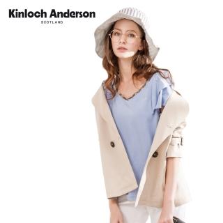 【Kinloch Anderson】金安德森女裝 嬌俏V領袖剪接雙層荷葉短袖上衣(T恤/T-shirt-棉質-黑/淺紫)