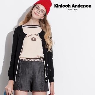 【Kinloch Anderson】俏麗假格紋腰帶剪接荷葉休閒短褲 金安德森女裝(KA0752013 藍/黑)