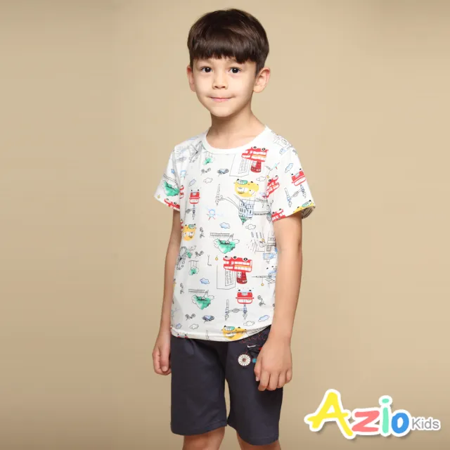 【Azio Kids 美國派】男童 短褲 腳踏車刺繡休閒短褲(灰)