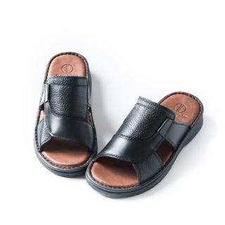 【ALAIN DELON 亞蘭德倫】臺灣製手工縫線真皮男拖鞋A40031(2色 黑 咖)