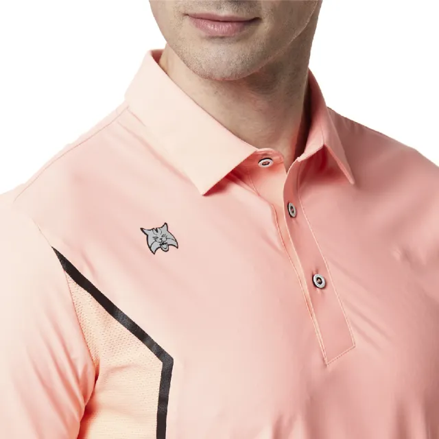 【Lynx Golf】korea 男款山貓網布剪裁設計短袖POLO衫/高爾夫球衫(珊瑚粉色)