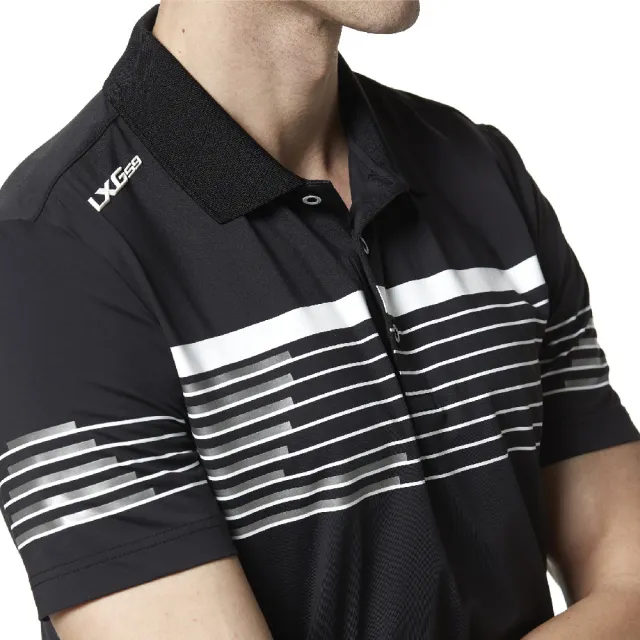 【Lynx Golf】korea 男款條紋交錯設計短袖POLO衫/高爾夫球衫(黑色)