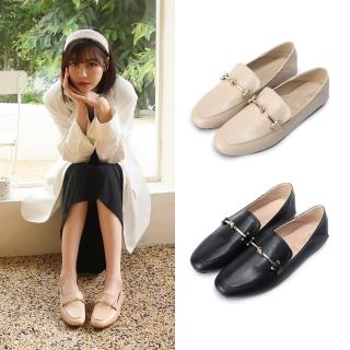 【FUFA Shoes 富發牌】細緻金屬扭結樂福鞋-黑/杏 1BE97(女鞋/低跟鞋/面試鞋/通勤鞋)