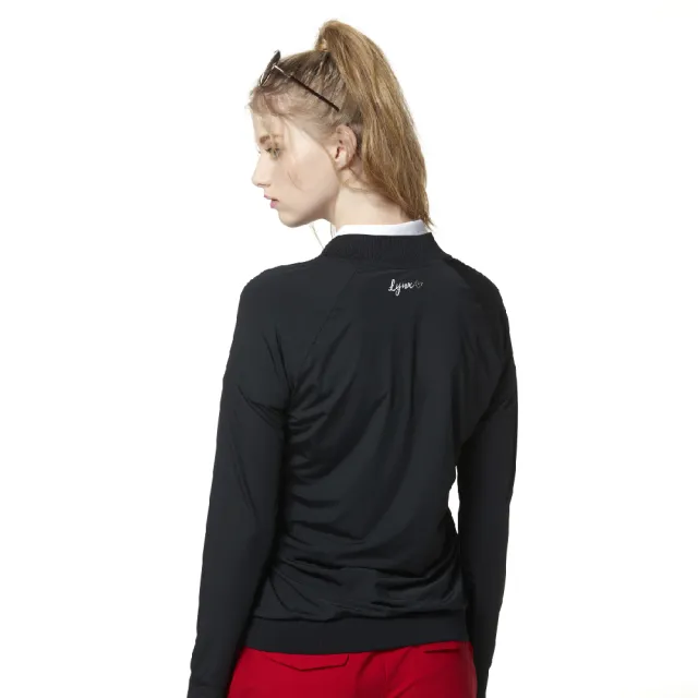 【Lynx Golf】korea 女款滿版英文草寫印花透氣網布長袖外套(黑色)