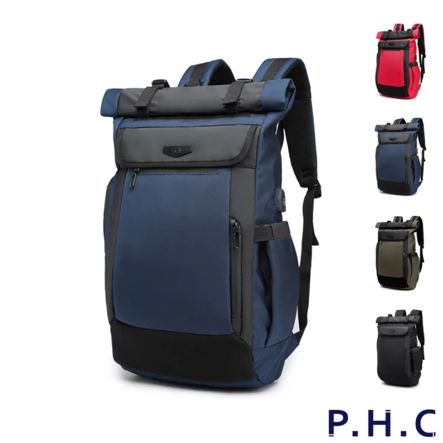 【PHC】休閒旅行防潑水大容量雙肩後背包(現+預  軍綠色 / 紅色 / 藍色 / 黑色)