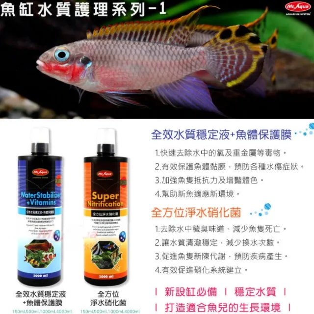 【MR.AQUA】水族先生全方位硝化菌+魚用維他命+水質穩定劑共500ml×3(水質處理滿漢全餐500ML三瓶套組)