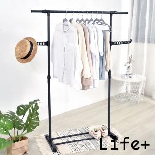 【Life+】簡易DIY單桿伸縮掛衣架/吊衣桿/落地收納架 附掛鉤架(曬衣架 衣架 吊衣架 掛衣架)