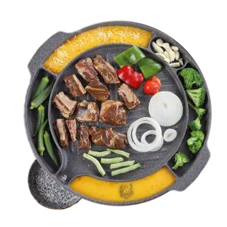 【Dream Chef】最新款 花崗岩鑄造貝殼斜紋油切不沾烤盤(45CM 烤肉神器)